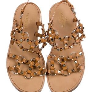 Valentino Tan Gladiator Sandals with Rock Studs - 36.5